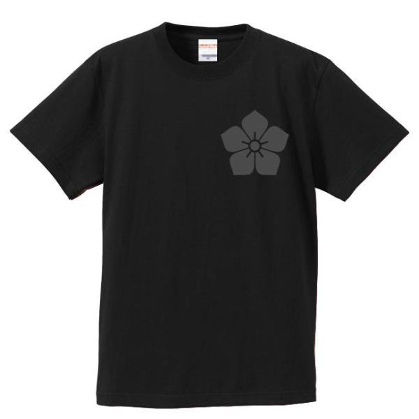 戦国武将Ｔシャツ 明智光秀 ブラック S M L XL 家紋 桔梗 プリント色 黒 左胸プリント