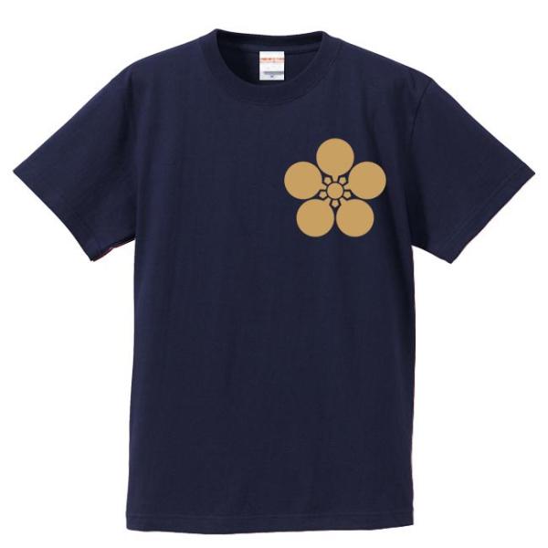 戦国武将Ｔシャツ 前田利家 ネイビー S M L XL 家紋 加賀梅鉢 プリント色 キャメル 左胸プ...