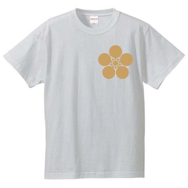 戦国武将Ｔシャツ 前田利家 ホワイト S M L XL 家紋 加賀梅鉢 プリント色 キャメル 左胸プ...