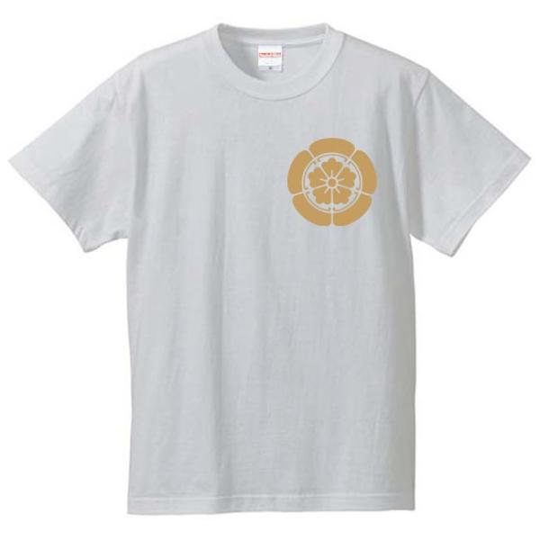 戦国武将Ｔシャツ 織田信長 ホワイト 4L XXXL 家紋 織田木瓜 プリント色 キャメル 左胸プリ...