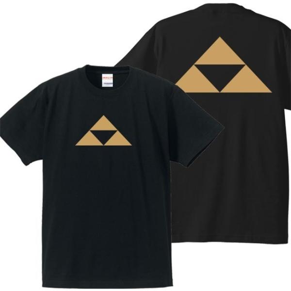 戦国武将Ｔシャツ 北条義時 ブラック 3L XXL 家紋 三つ鱗 プリント色 キャメル