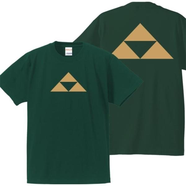 戦国武将Ｔシャツ 北条義時 グリーン 3L XXL 家紋 三つ鱗 プリント色 キャメル