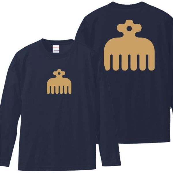 戦国武将Ｔシャツ 長袖 今川義元 ネイビー S M L XL 家紋 赤鳥 プリント色 キャメル