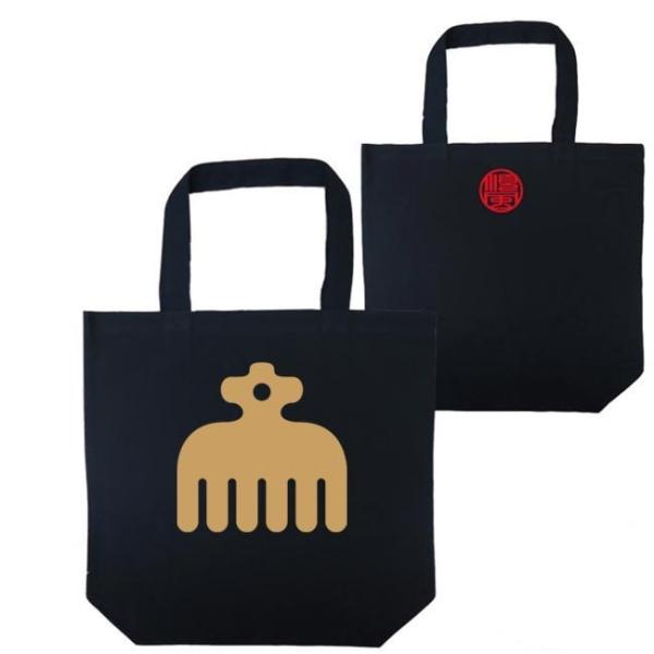 戦国武将 トートバッグ 今川義元 ブラック 家紋 赤鳥 プリント色 キャメル