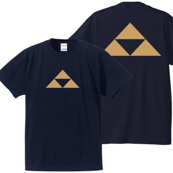 キッズ 戦国武将Ｔシャツ 北条義時 ネイビー 90-160 家紋 三つ鱗 プリント色 キャメル