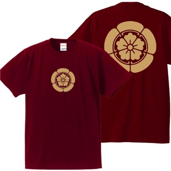 キッズ 戦国武将Ｔシャツ 織田信長 エンジ 90-160 家紋 織田木瓜 プリント色 キャメル