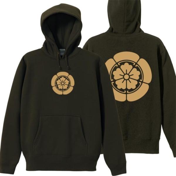 戦国武将 プルオーバーパーカー 織田信長 オリーブ S M L XL 家紋 織田木瓜 プリント色 キ...