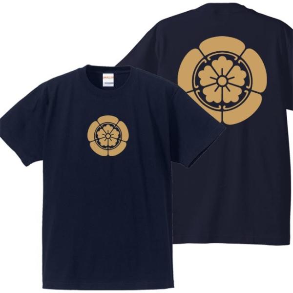 戦国武将Ｔシャツ 織田信長 ネイビー S M L XL 家紋 織田木瓜 プリント色 キャメル