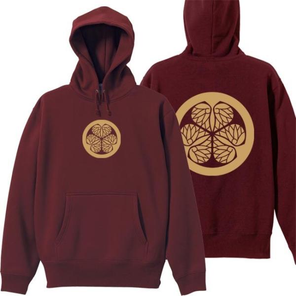 戦国武将 プルオーバーパーカー 徳川家康 エンジ S M L XL 家紋 三葉葵 プリント色 キャメ...