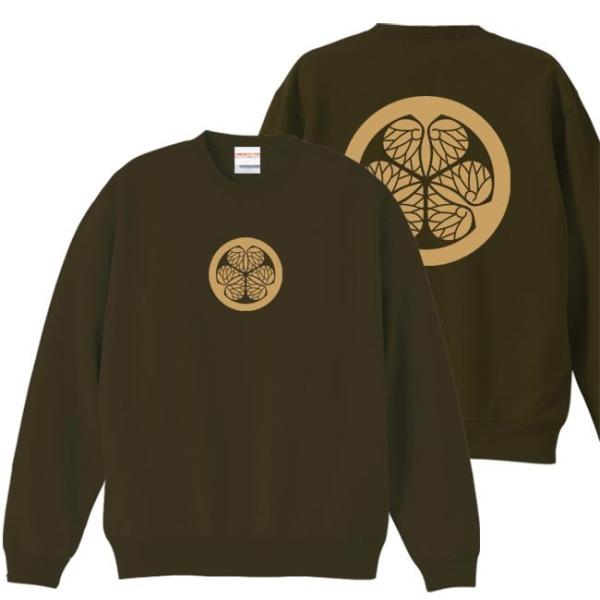 戦国武将 トレーナー 徳川家康 オリーブ S M L XL 家紋 三葉葵 プリント色 キャメル