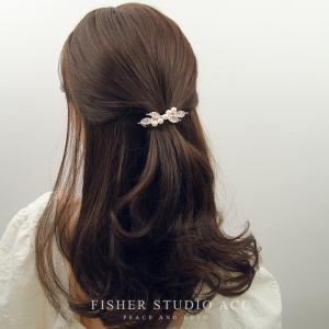 髪飾り バレッタ クリップ パール リーフ ピ...の詳細画像3
