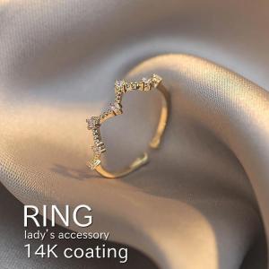 リング 指輪 ジルコニア フリーサイズ 14Kコーティング レディース おしゃれ 細身 細い