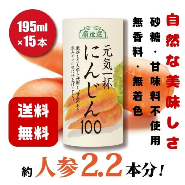順造選 にんじんジュース 元気一杯 にんじん100％ 195ml×15本 人参ジュース 公式メーカー...