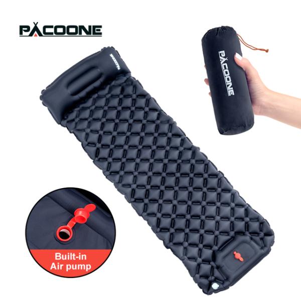 Pacoone-枕付きのインフレータブルマットレス、寝袋パッド、超軽量エアマット、内蔵のインフレータ...