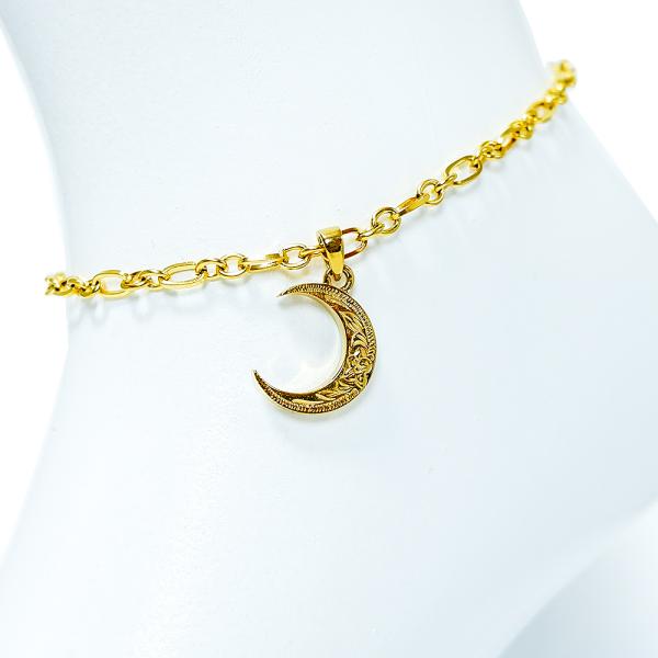 ハワイアンジュエリー アンクレット ムーン 月 三日月 プルメリア  スクロール BOX 金属アレル...