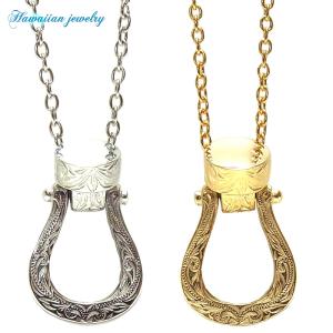 ハワイアンジュエリー ネックレス レディース メンズ ホースシュー 馬蹄 K14イエローゴールドコーティング スチールシルバー ステンレス インスタ