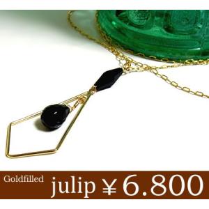 【julip】オニキススワロフスキー14Kゴールドフィルドネックレス/ロングネックレス/ゴールド/G...