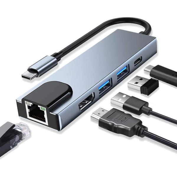 USB Type-C ハブ 5-in-1 1Gbps有線LAN 4K解像度 HDMI出力 USB-A...