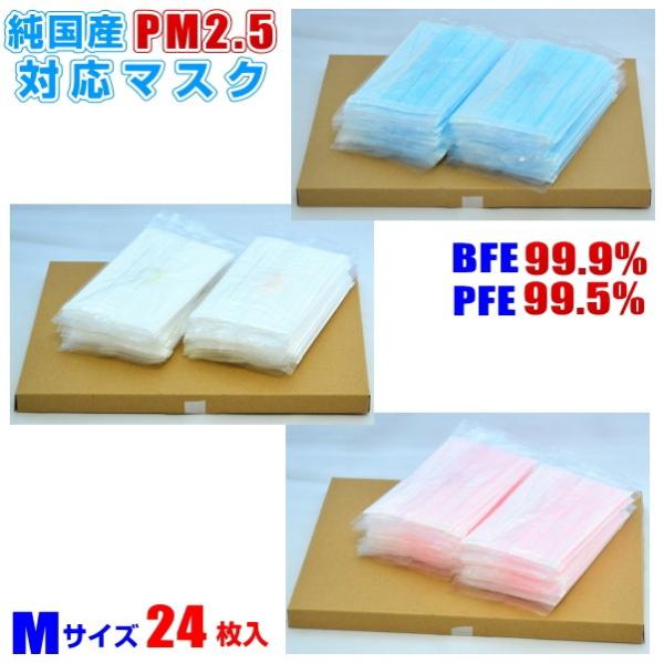 マスク 純国産 PM2.5 対応 マスク Mサイズ ２４枚入 ネコポス便 送料無料 （個別包装/不織...