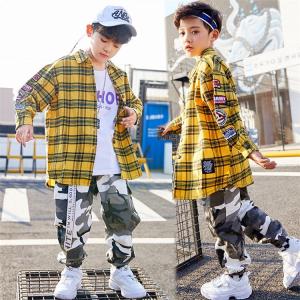 キッズダンス衣装 ワッペンｔシャツ ギンガムチェック パンツ HIPHOP ダンス 衣装 キッズ キッズ 上下セット サルエルパンツ 長ズボン ジャズダンス 体操服