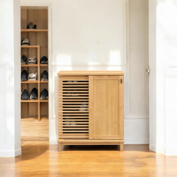 国産 幅80cm  フリーボード シューズボックス 靴箱 15足 シューズラック 通気性 ルーバー ...