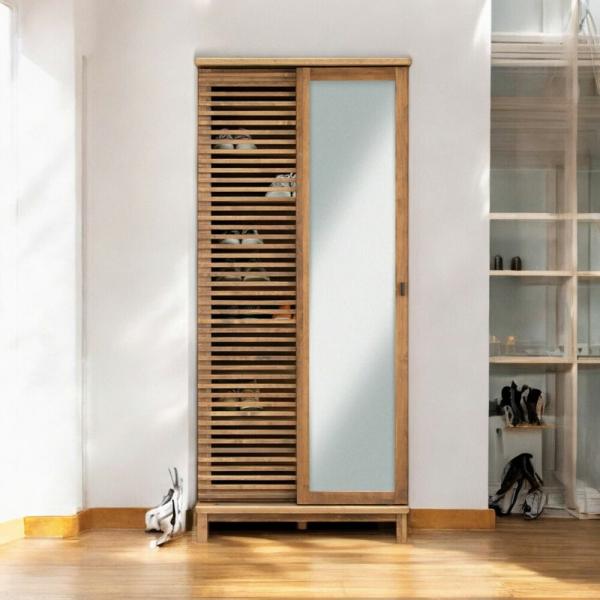 国産 幅80cm 高さ180 ミラー付き 下駄箱 シューズボックス 靴箱 30足 シューズラック 通...