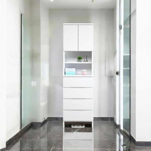 国産 脱衣所 コンパクト収納 幅52.5cm サニタリー収納  洗面所 収納 引き出し ホワイト 白...