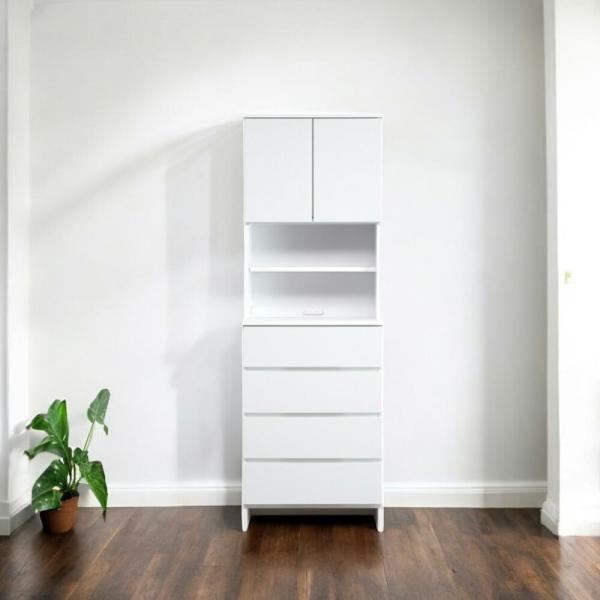 国産 脱衣所 コンパクト収納 幅60cm サニタリー収納  洗面所 収納 ホワイト 白 木製 タオル...