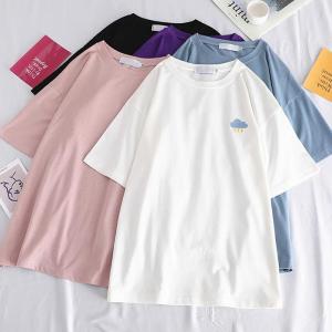 Ｔシャツ レディース 半袖 チュニック コットン100% 無地 ゆったり ワンポイント カットソー トップス 夏 シンプル カジュアル 女性 人気