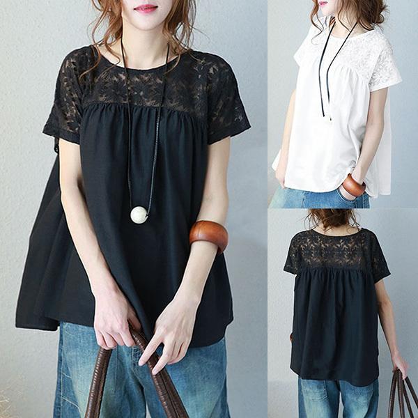 カットソー レディース 夏 40代 50代 レース 花柄 半袖 透け感 tシャツ シンプル 涼しい ...