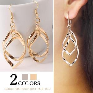フックピアス  レディース 2連 揺れる ティアドロップ 2色 シルバー ゴールド レディース パーティー 人気 激安アクセサリー