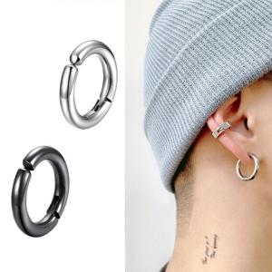 イヤリング ピアス メンズ レディース 片耳のみ リングピアス イヤーカフス ステンレス ブラック 男女兼用 韓国ファッション プレゼント