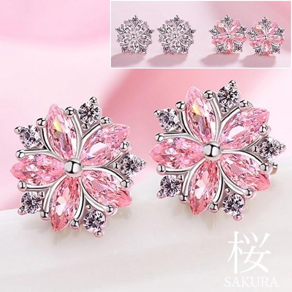 ピアス レディース 桜 さくら ピンクダイヤ ダイヤモンドcz シルバー925 プラチナ仕上げ 人気...