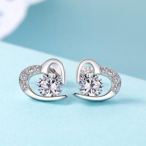 ピアス レディース ハート ダイヤ 豪華10粒 オープンハート 2色展開 ホワイト パープル プラチナ仕上げ シルバー925 人気 プレゼント クリスマス