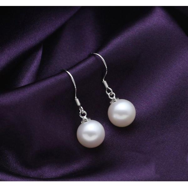 パールピアス 一粒 レディース  フックピアス 6mm 8mm 一粒 貝パール 揺れるダイヤピアス ...