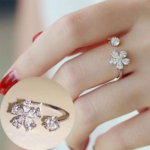 指輪 レディース ダイヤリング  一粒ダイヤ お花 フラワー サイズフリー キラキラ シルバー925...