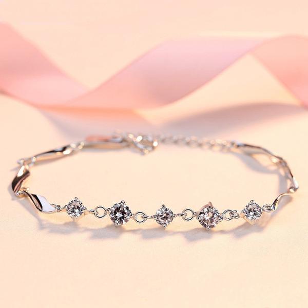 ブレスレット レディース 豪華5粒 プラチナコーティング シルバー925/重ね付け 誕生日プレゼント...