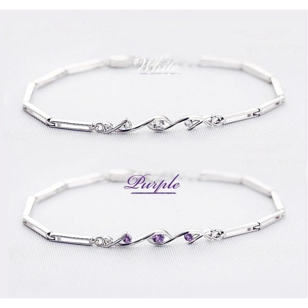 ブレスレット ダイヤ 3粒 2色 ホワイト パープル プラチナ仕上げ シルバー925 彼女 妻 女性...