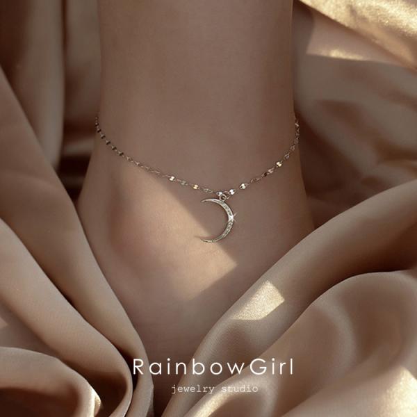 アンクレット レディース 月 キラキラ シンプル k14ゴールド シルバー925  ギフト 10代2...