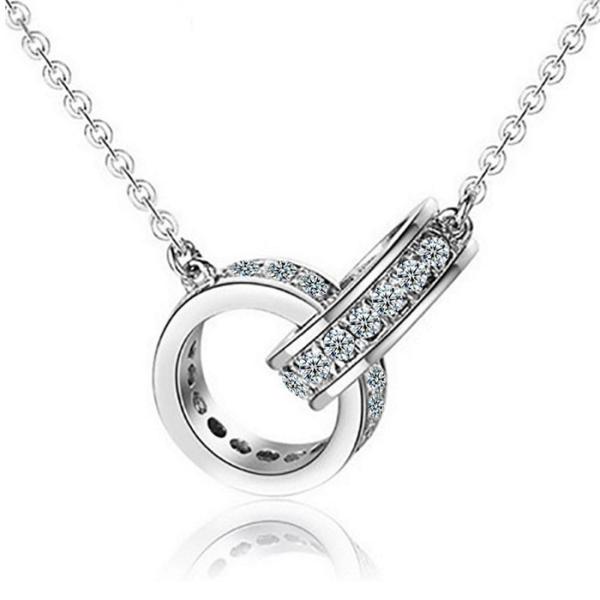 ネックレス レディース ダブルリング エタニティ 贅沢計32石 CZダイヤモンド シルバー925 プ...