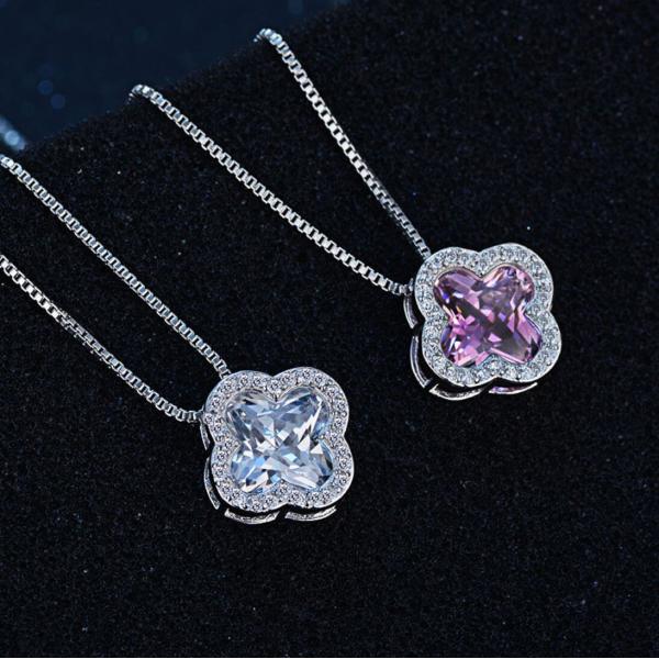 ネックレス レディース 四つ葉のクローバー 2色 ピンクダイヤ シルバー925 プラチナ仕上げ 誕生...