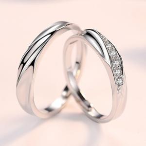 ペアリング 指輪 ダイヤ ウエーブ 波型 贅沢5粒 サイズフリー シルバー925 プラチナ仕上げ C型リング 人気 プレゼント
