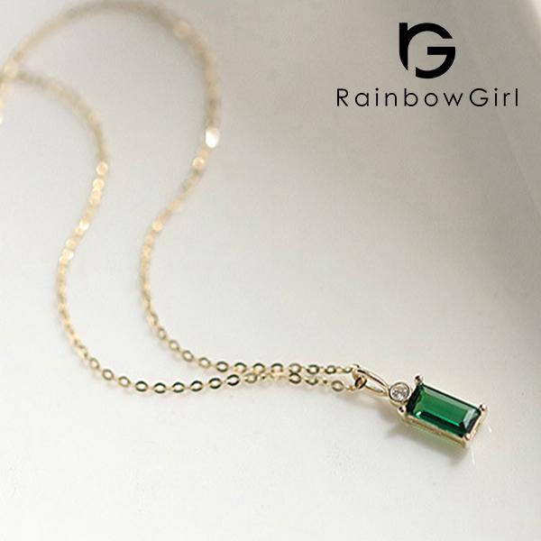 ネックレス レディース 一粒 小ぶり エメラルド 四角 スクエア シンプル 重ね付け 彼女 妻 嫁 ...