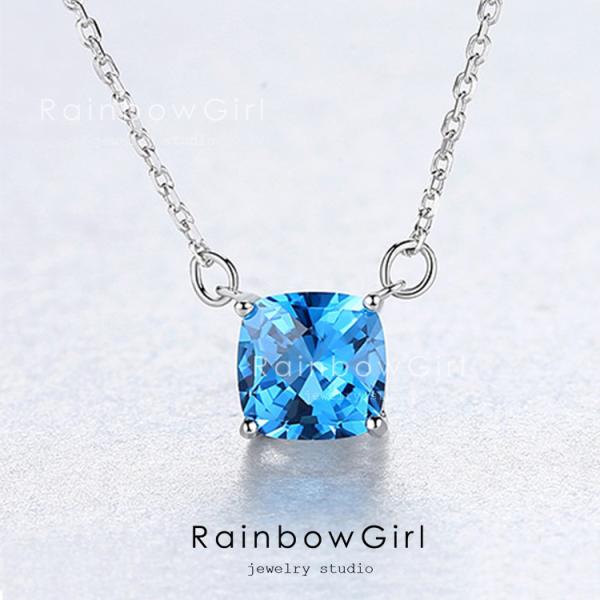 ネックレス レディース ブルー石 トパーズ 大粒 11月誕生石 上品 エレガント シルバー 女性 娘...