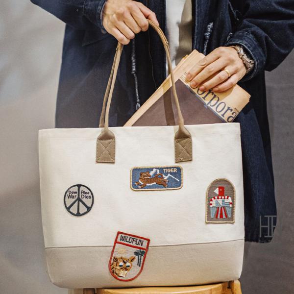 2way トートバッグ キャンバス メンズ レディース 大きめ A4サイズ対応 おしゃれ ワッペン ...
