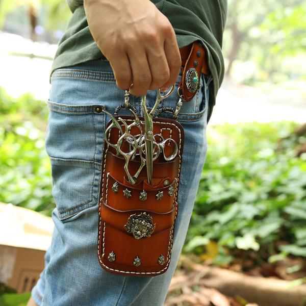 美容師 シザーケース トリマー 牛革 花屋 本革 ベルト おしゃれ シザーバッグ 理容師 持ち運び ...