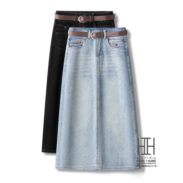 デニムスカート レディース ウォッシュ加工 ヒゲ加工 ユーズド スリット 体型カバー カジュアル 女...