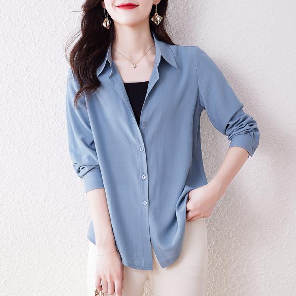 女性 カジュアルシャツ レディース シンプル 長袖 無地 ブラウス トップス 通勤 ビジネス 黒 ホ...