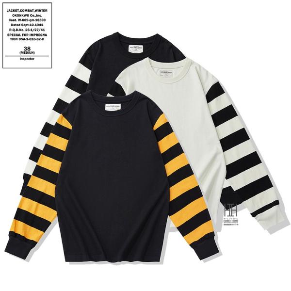 ロングT tシャツ 長袖tシャツ メンズ ヘビーウェイト 綿 100 ボーダー柄 おしゃれ カラー配...