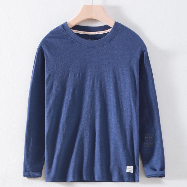 スラブ長袖Tシャツ tシャツ メンズ 無地 長袖 クルーネック カットソー 薄手 綿 100 カジュ...